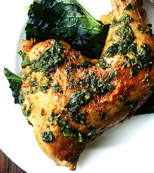Crispy Herbed Chicken with Creamy Northern Beans in Tomato and Fresh Greens, MP