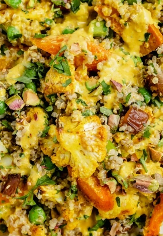 Roasted Carrot, Cauliflower and Quinoa Salad with Sunshine Dressing! MP