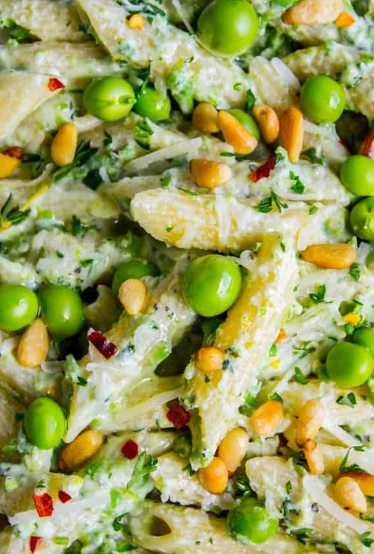 Lemon Ricotta Pasta with Fresh Peas and Toasted Pine Nuts